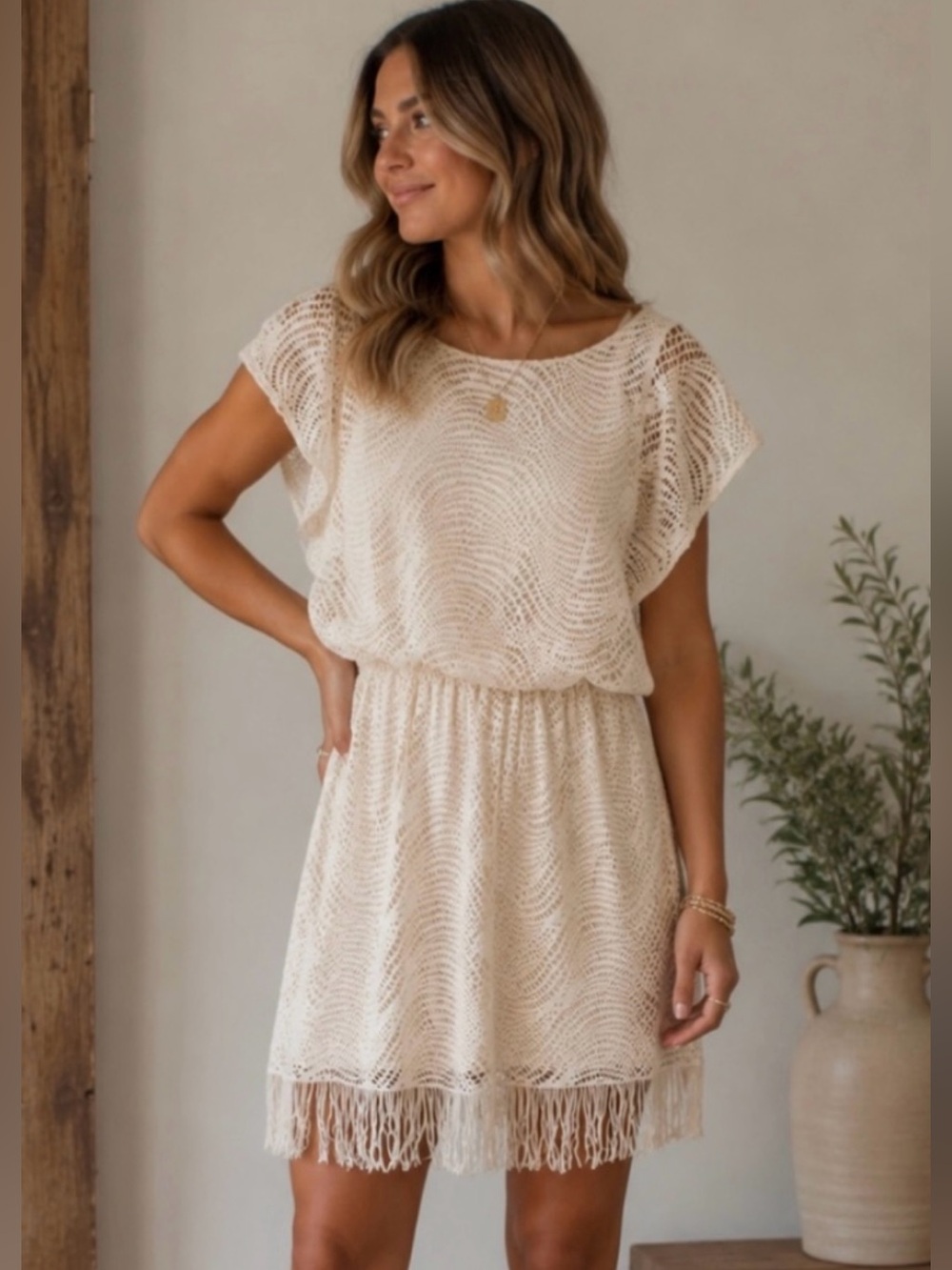 Emma & Michele Size 10 Western Glam Fringe Dress Festival Cowgirl Crochet Look